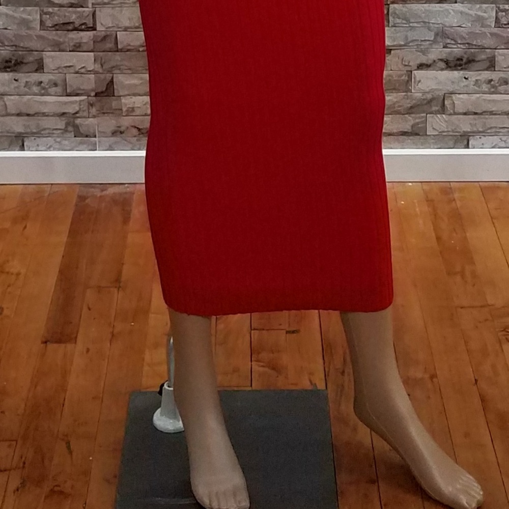 Red Ribbed Midi Sweater Dress - Picture 4 of 6